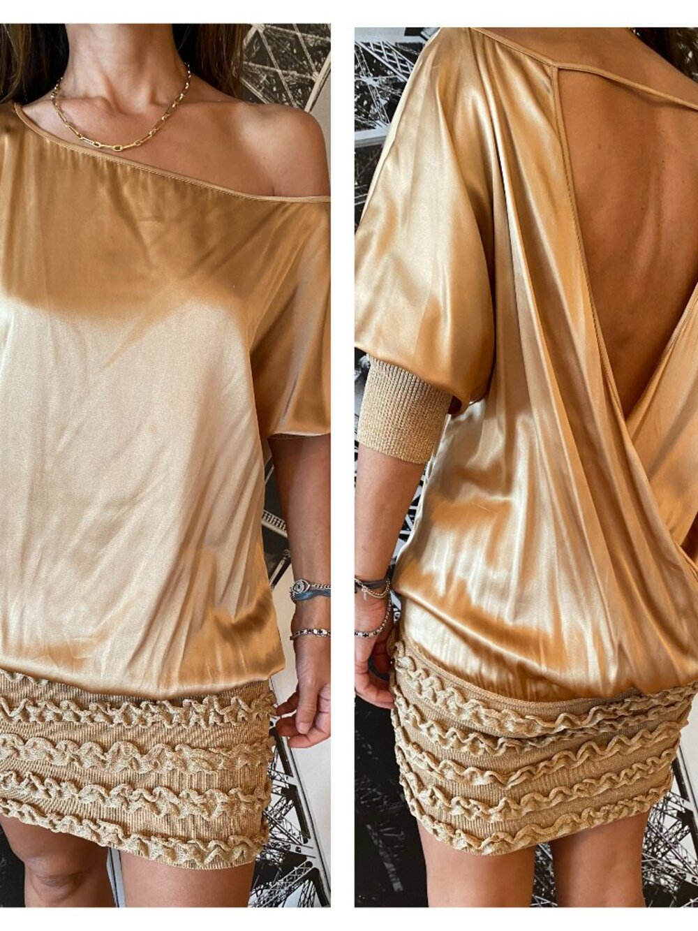 Bebe Y2K Mini Gold dress open back sexy Size 0 - 2 Extra Small XS